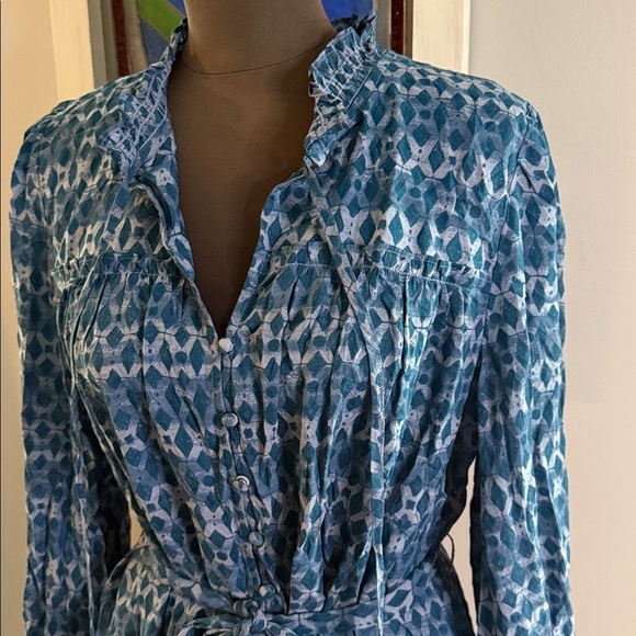 Anthropologie Calanthe Mini Shirt Dress Blue SZ Large - Picture 3 of 12